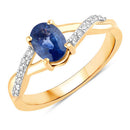 1.04 Carat Genuine Blue Sapphire and White Diamond 14K Yellow Gold Ring-1
