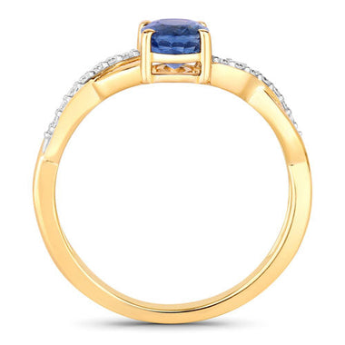 1.04 Carat Genuine Blue Sapphire and White Diamond 14K Yellow Gold Ring - 0