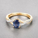 1.04 Carat Genuine Blue Sapphire and White Diamond 14K Yellow Gold Ring-4