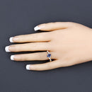 1.04 Carat Genuine Blue Sapphire and White Diamond 14K Yellow Gold Ring-5