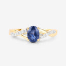 1.04 Carat Genuine Blue Sapphire and White Diamond 14K Yellow Gold Ring-8