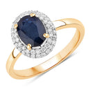 1.84 Carat Genuine Blue Sapphire and White Diamond 14K Yellow Gold Ring-1