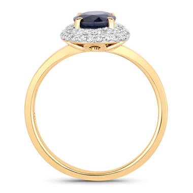 1.84 Carat Genuine Blue Sapphire and White Diamond 14K Yellow Gold Ring - 0