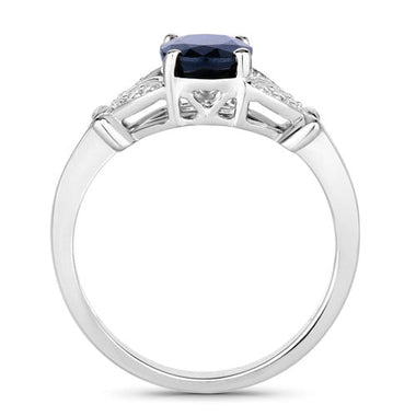 1.62 Carat Genuine Blue Sapphire and White Diamond 14K White Gold Ring - 0