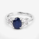1.62 Carat Genuine Blue Sapphire and White Diamond 14K White Gold Ring-9