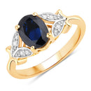 1.62 Carat Genuine Blue Sapphire and White Diamond 14K Yellow Gold Ring-1