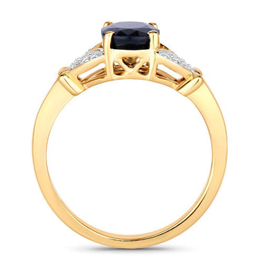 1.62 Carat Genuine Blue Sapphire and White Diamond 14K Yellow Gold Ring - 0