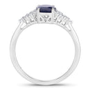 1.73 Carat Genuine Blue Sapphire and White Diamond 14K White Gold Ring-2