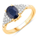 1.73 Carat Genuine Blue Sapphire and White Diamond 14K Yellow Gold Ring-1