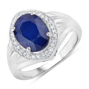 3.31 Carat Genuine Blue Sapphire and White Diamond 14K White Gold Ring-1