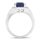 3.31 Carat Genuine Blue Sapphire and White Diamond 14K White Gold Ring-2