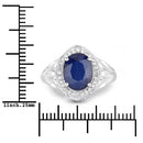 3.31 Carat Genuine Blue Sapphire and White Diamond 14K White Gold Ring-3