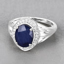 3.31 Carat Genuine Blue Sapphire and White Diamond 14K White Gold Ring-4