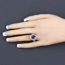 3.31 Carat Genuine Blue Sapphire and White Diamond 14K White Gold Ring-5