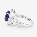 3.31 Carat Genuine Blue Sapphire and White Diamond 14K White Gold Ring-6