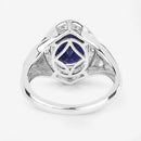3.31 Carat Genuine Blue Sapphire and White Diamond 14K White Gold Ring-7