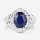 3.31 Carat Genuine Blue Sapphire and White Diamond 14K White Gold Ring-8