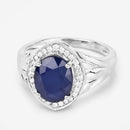 3.31 Carat Genuine Blue Sapphire and White Diamond 14K White Gold Ring-9