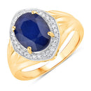 3.31 Carat Genuine Blue Sapphire and White Diamond 14K Yellow Gold Ring-1