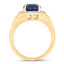 3.31 Carat Genuine Blue Sapphire and White Diamond 14K Yellow Gold Ring-2
