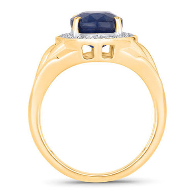 3.31 Carat Genuine Blue Sapphire and White Diamond 14K Yellow Gold Ring - 0