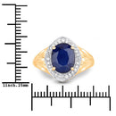 3.31 Carat Genuine Blue Sapphire and White Diamond 14K Yellow Gold Ring-3