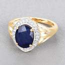 3.31 Carat Genuine Blue Sapphire and White Diamond 14K Yellow Gold Ring-4
