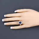 3.31 Carat Genuine Blue Sapphire and White Diamond 14K Yellow Gold Ring-5