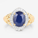 3.31 Carat Genuine Blue Sapphire and White Diamond 14K Yellow Gold Ring-8