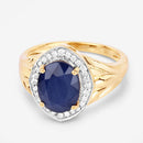 3.31 Carat Genuine Blue Sapphire and White Diamond 14K Yellow Gold Ring-9