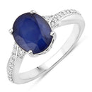 3.28 Carat Genuine Blue Sapphire and White Diamond 14K White Gold Ring-1