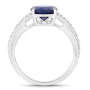 3.28 Carat Genuine Blue Sapphire and White Diamond 14K White Gold Ring-2