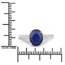 3.28 Carat Genuine Blue Sapphire and White Diamond 14K White Gold Ring-3