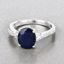 3.28 Carat Genuine Blue Sapphire and White Diamond 14K White Gold Ring-4