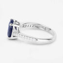 3.28 Carat Genuine Blue Sapphire and White Diamond 14K White Gold Ring-6