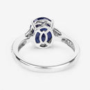 3.28 Carat Genuine Blue Sapphire and White Diamond 14K White Gold Ring-7