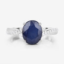 3.28 Carat Genuine Blue Sapphire and White Diamond 14K White Gold Ring-8