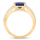 3.28 Carat Genuine Blue Sapphire and White Diamond 14K Yellow Gold Ring-2