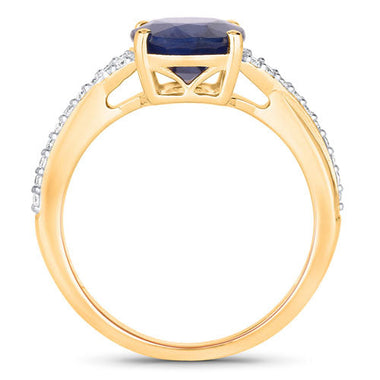 3.28 Carat Genuine Blue Sapphire and White Diamond 14K Yellow Gold Ring - 0