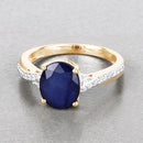 3.28 Carat Genuine Blue Sapphire and White Diamond 14K Yellow Gold Ring-4