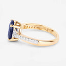 3.28 Carat Genuine Blue Sapphire and White Diamond 14K Yellow Gold Ring-6