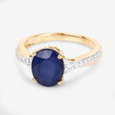 3.28 Carat Genuine Blue Sapphire and White Diamond 14K Yellow Gold Ring-9