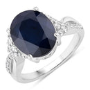 6.54 Carat Genuine Blue Sapphire and White Diamond 14K White Gold Ring-1
