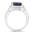 6.54 Carat Genuine Blue Sapphire and White Diamond 14K White Gold Ring-2