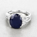 6.54 Carat Genuine Blue Sapphire and White Diamond 14K White Gold Ring-4