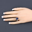 6.54 Carat Genuine Blue Sapphire and White Diamond 14K White Gold Ring-5