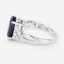 6.54 Carat Genuine Blue Sapphire and White Diamond 14K White Gold Ring-6