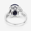 6.54 Carat Genuine Blue Sapphire and White Diamond 14K White Gold Ring-7