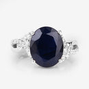 6.54 Carat Genuine Blue Sapphire and White Diamond 14K White Gold Ring-8