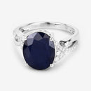 6.54 Carat Genuine Blue Sapphire and White Diamond 14K White Gold Ring-9